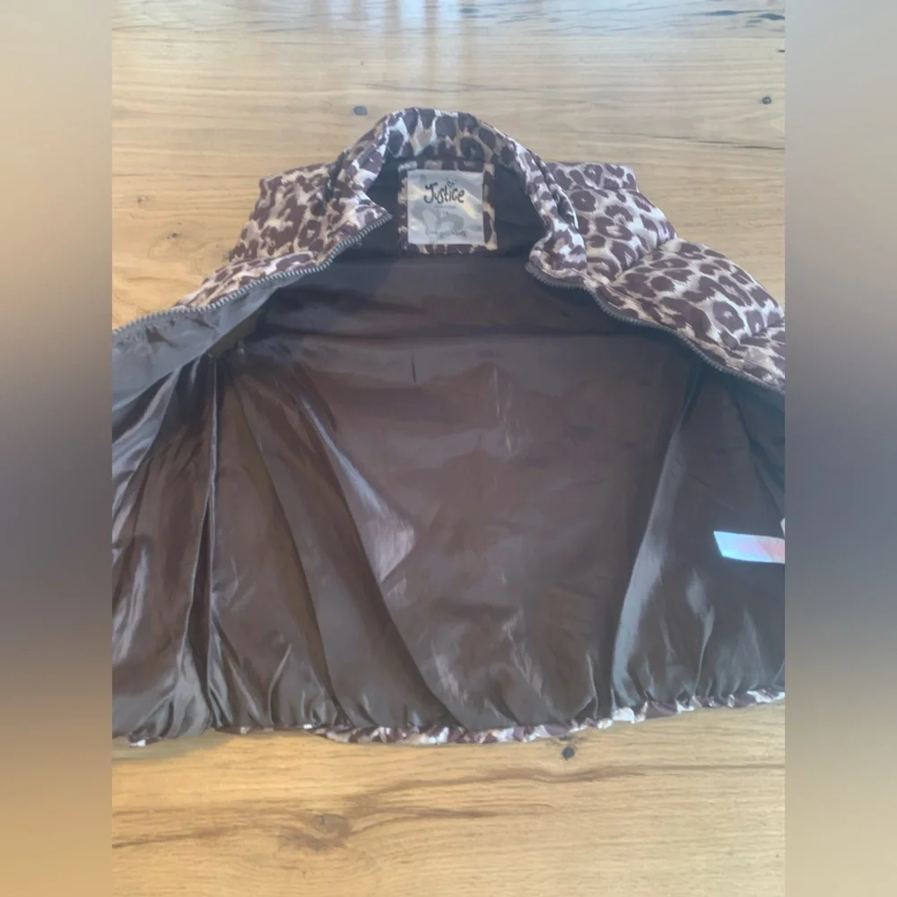 Justice‎ Animal Print Winter Vest Full Zip Tan Brown Girls 14 Preloved